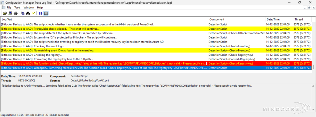Migrate Bitlocker recovery key(s) to Azure AD - Log output.