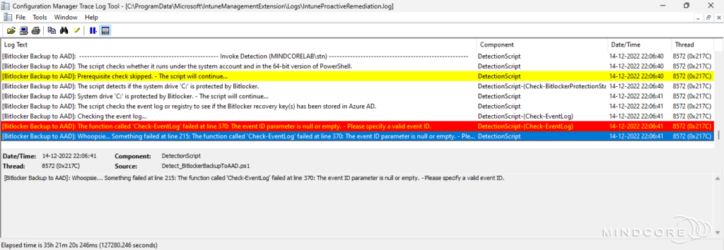 Migrate Bitlocker recovery key(s) to Azure AD - Log output.