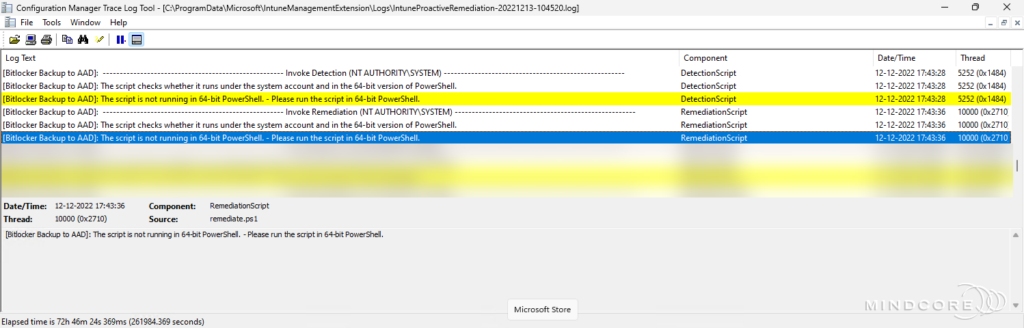 Migrate Bitlocker recovery key(s) to Azure AD - Log output.